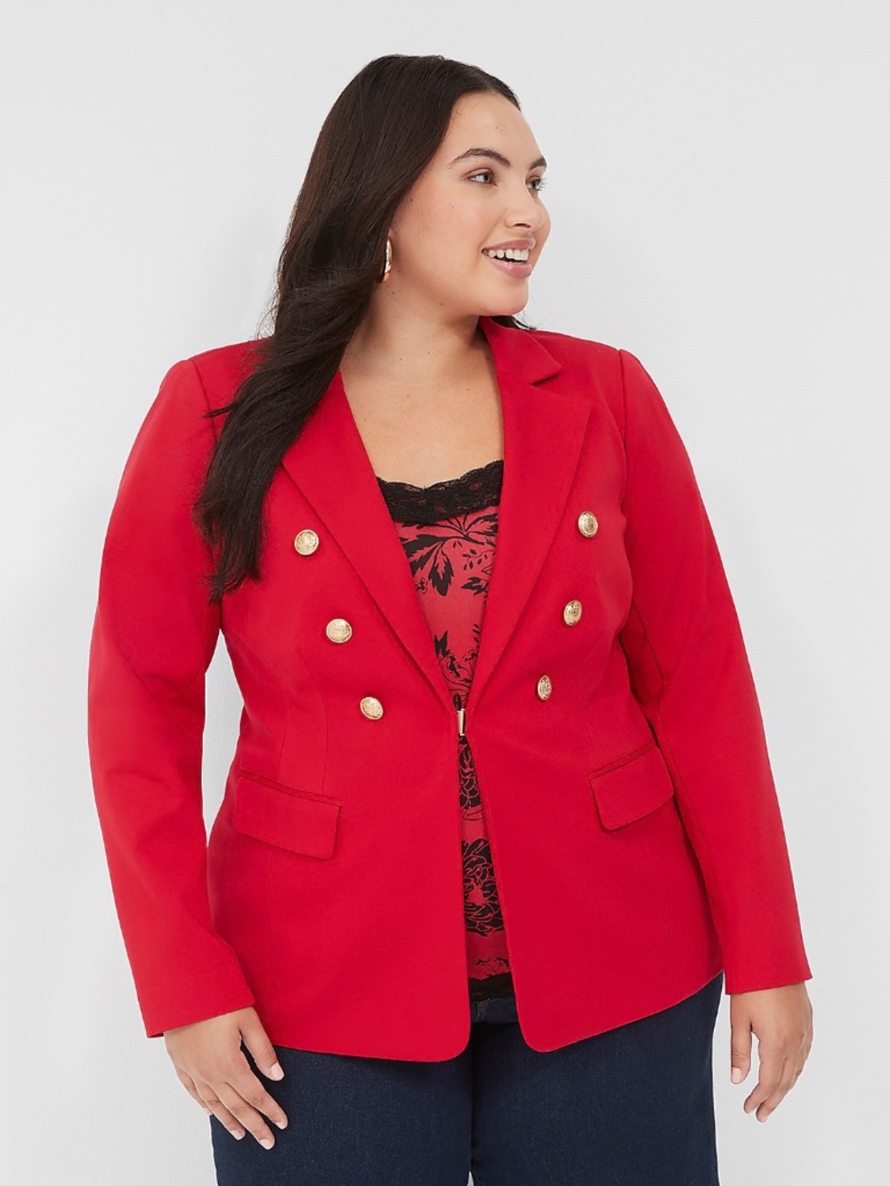 Lane Bryant The Bryant Blazer Red Ponte Knit Double Breasted Blazer SZ 18 EUC